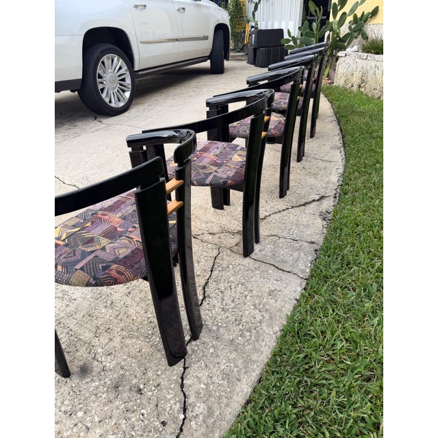 Wood 1980s Postmodern Italian Black Lacquer "Alvise" Dining Chairs by Pni - Set of 6 For Sale - Image 7 of 12