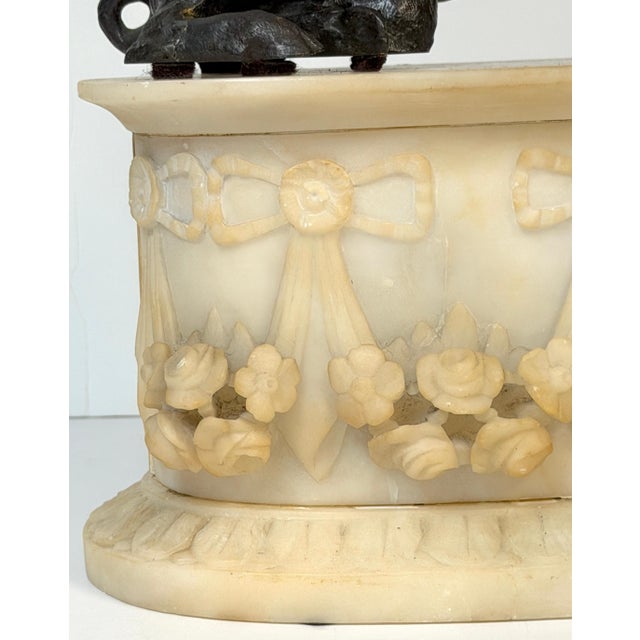 Grand Tour Bronze Reduction Il Porcellino “Borghese Boar” Carved Alabaster Base For Sale - Image 13 of 18