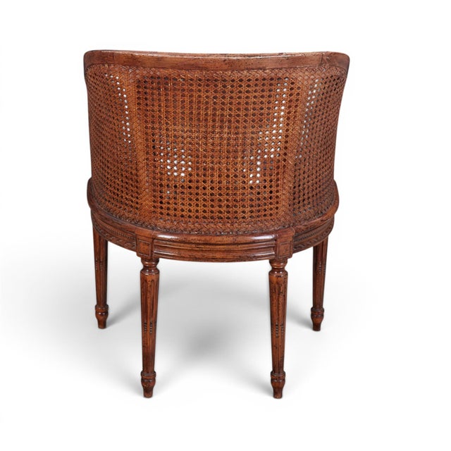 Louis XVI Carved Oak & Cane Barrel-Back Armchairs With Leopard Upholstery-Set of 6 For Sale In Los Angeles - Image 6 of 13