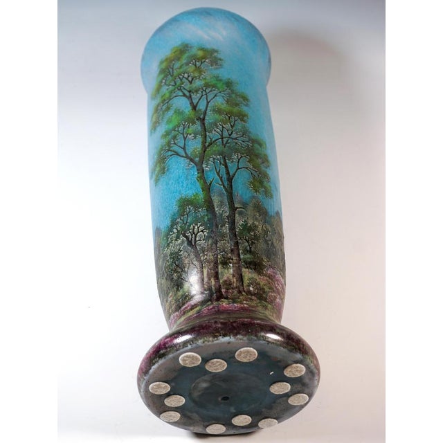 Blue Large Art Nouveau Cameo Vase with Spring Landscape from Daum Nancy, France, 1910s For Sale - Image 8 of 9