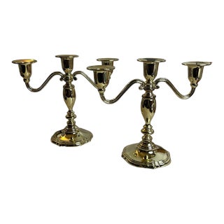 1990s Godinger Silver Art Co 3 Stick Gold Candelabras - a Pair For Sale