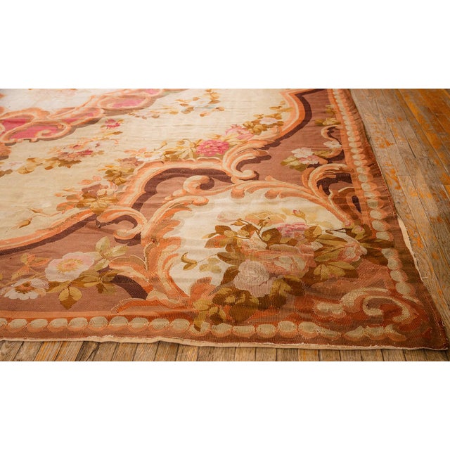 1850s Antique Beige Floral Medallion French Neoclassical European Aubusson Rug For Sale - Image 4 of 10