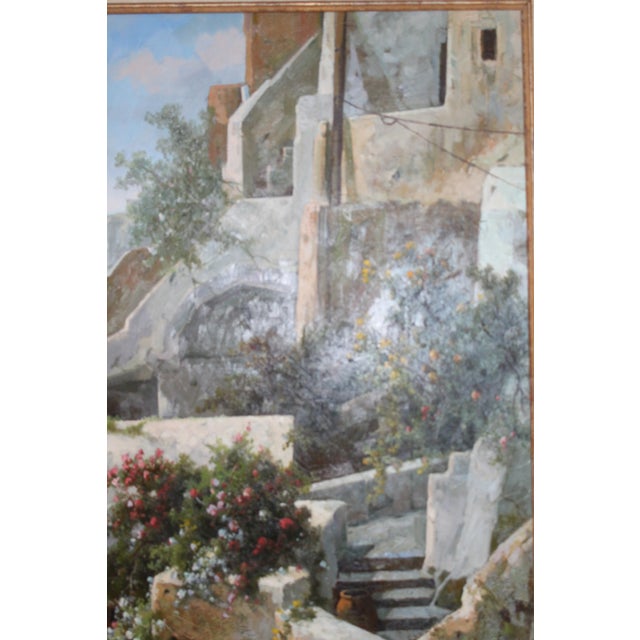 Textile Late 20th Century Large Mediterranean Village Landscape — Oil on Canvas, 48” × 60” For Sale - Image 7 of 11