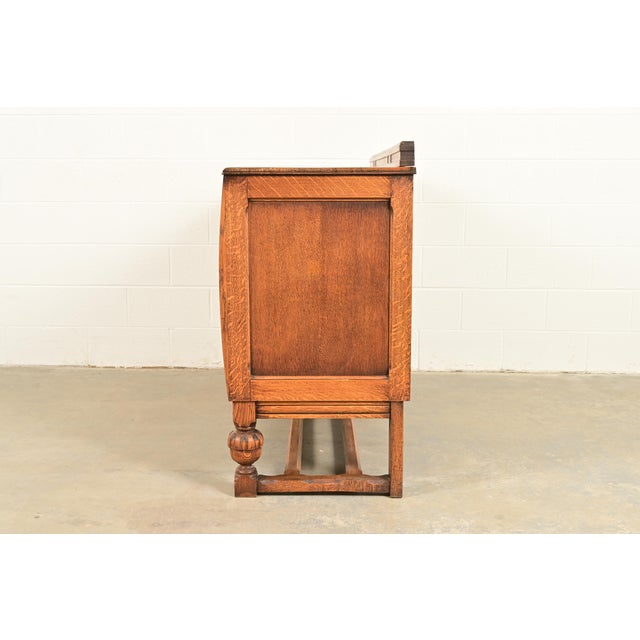 Berkey & Gay Style Antique English Jacobean Carved Oak Sideboard Buffet or Bar Cabinet, Circa 1920s For Sale - Image 14 of 16