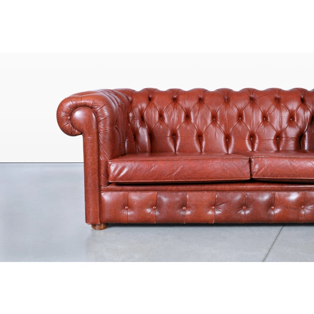 Wood Vintage Tufted Leather Chesterfield Loveseat For Sale - Image 7 of 10