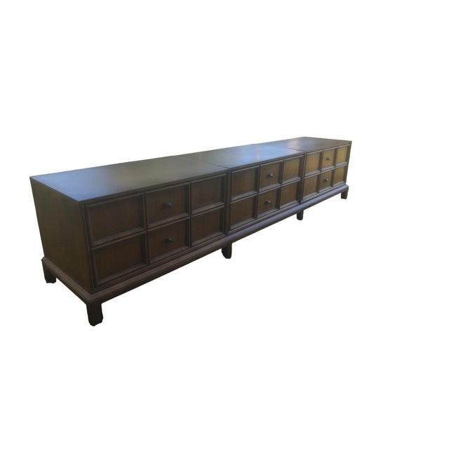 Wood 1960s Henredon "Custom Folio Three" 102" Modular Brutalist Credenza / Media Console For Sale - Image 7 of 16