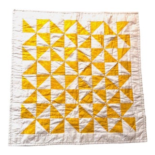 1930s American Patchwork Bowtie Quilt — Sunshine Yellow & Multicolor Cotton, Hand-Quilted For Sale