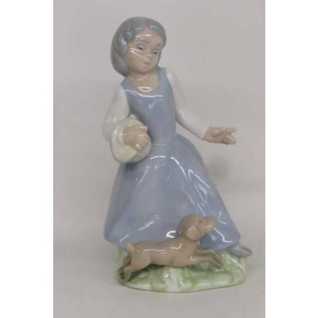 Late 20th Century Tenora of Spain Porcelain Girl With Basket and Dog Figurine 4643b For Sale - Image 5 of 14