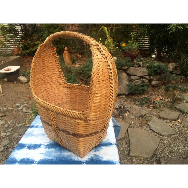 Vintage Large Flat Weaved Wood Basket Chairish