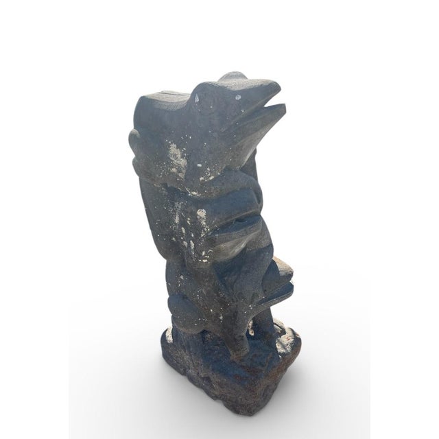 Folk Art Balinese 1990s Whimsical Hand-Carved Volcanic Stone "Frog Stack" Garden Fountain For Sale - Image 3 of 6