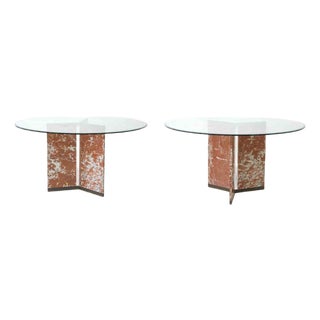 Vintage Italian Marble Coffee Tables with Glass Top, 1970s, Set of 2 For Sale