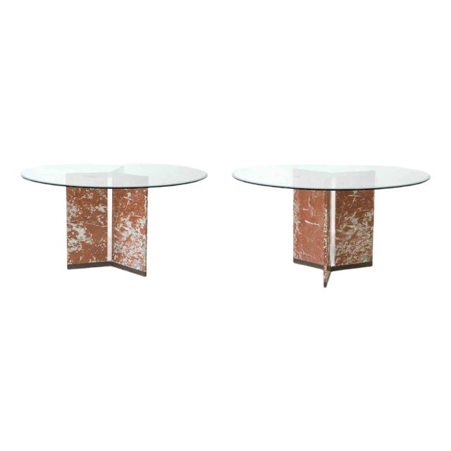 Vintage Italian Marble Coffee Tables with Glass Top, 1970s, Set of 2 For Sale