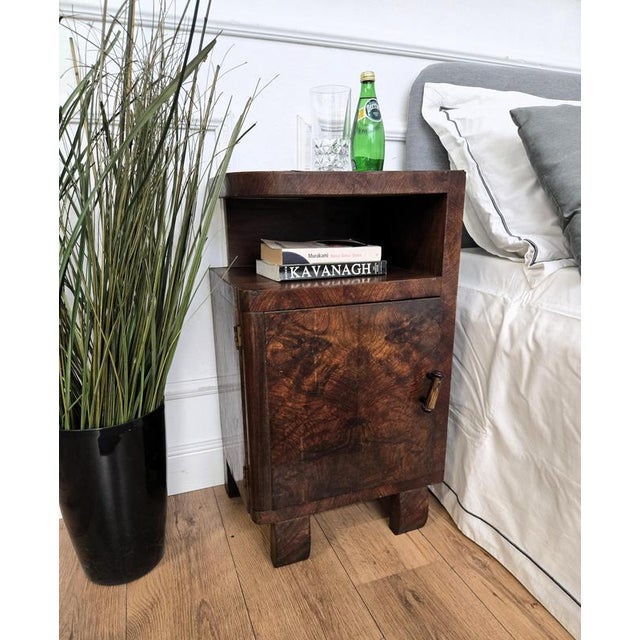 Elegant and refined pair of Italian 1940s Art Deco bedside tables with great design shape and detail of every part and...