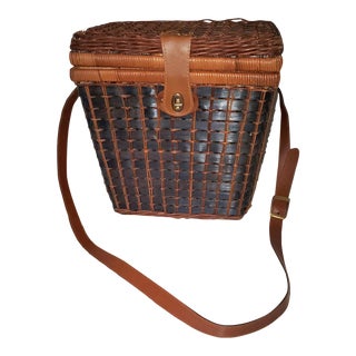 Vintage Rattan Wicker Picnic Basket For Sale