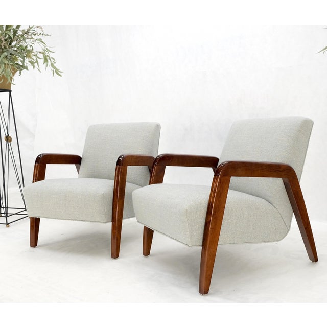 Pair New Linen Upholstery Heavy Solid Maple Frames American Lounge Chairs Mint! For Sale - Image 6 of 14
