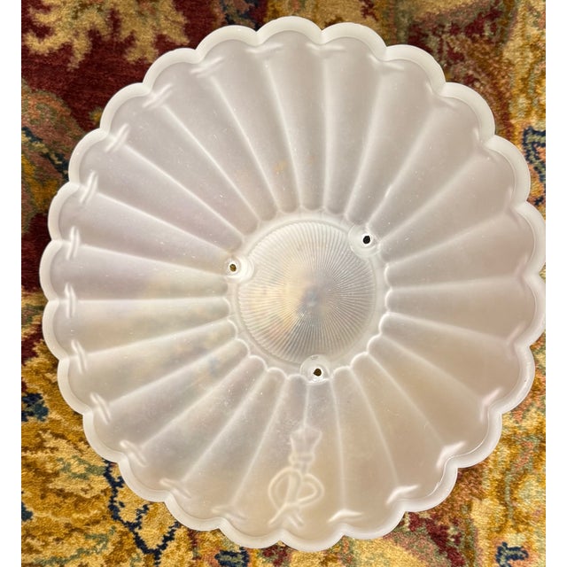 Transparent Large Vintage Frosted Glass Nautical Ceiling Light Shade – Scalloped Shell Form With Rope & Tassel Motif, 11.375” For Sale - Image 8 of 11