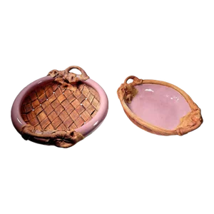 Set of Two 1980s Handmade Pottery Basket With Leaves by Terrafirma Studio