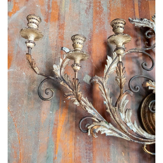 20th Century Large 40" Wide Italian Hollywood Regency Tole and Wood Wall Sconce For Sale In New York - Image 6 of 18