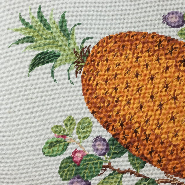 Vintage Needlework Botanical Still Life – Rustic Textile Wall Art With Pineapple and Berries For Sale - Image 4 of 7