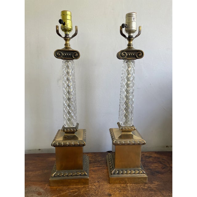 Pair of Mid Century Glass Column Table Lamps - Hollywood Regency For Sale - Image 4 of 7