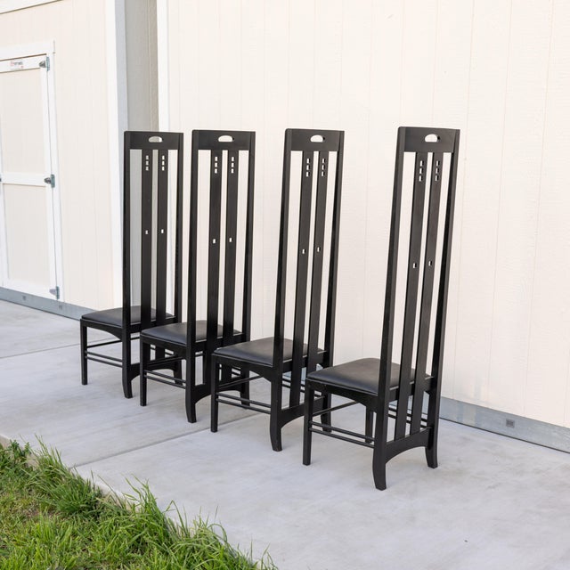 Black 1970s Charles Rennie Mackintosh Style Ingram High Back Chairs — Set of 4 — Postmodern Gothic For Sale - Image 8 of 12