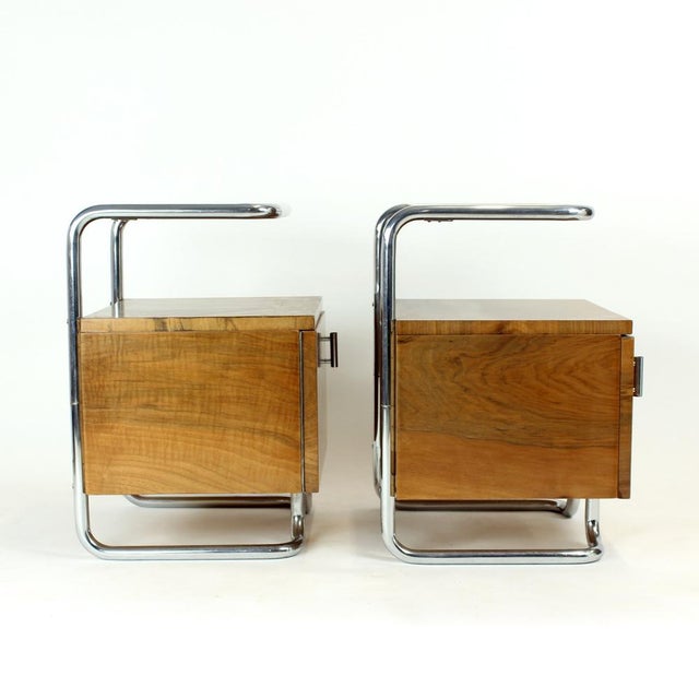 Bedside Tables in Chrome & Walnut by Vichr & Spol for Kovona, Former Czechoslovakia, 1950s, Set of 2 For Sale - Image 6 of 17