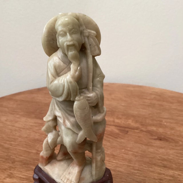 Early 20th Century Early 20th Century Antique Carved Chinese Shoushan Hard Stone Fisherman Sculpture Statue For Sale - Image 5 of 13