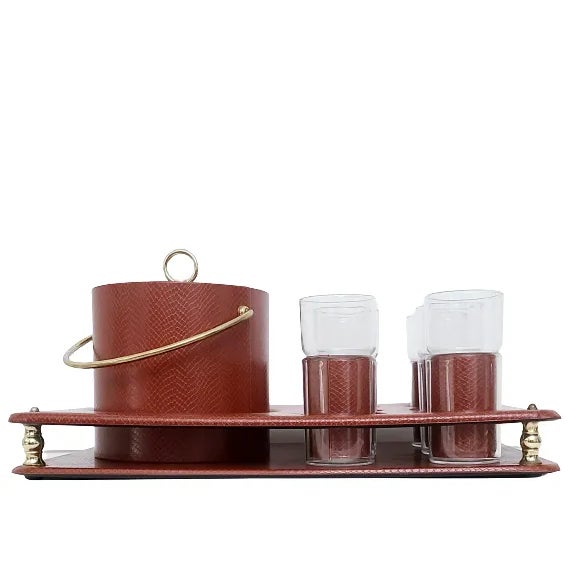 Mid-Century Modern 1980s Kraftware Snakeskin Embossed Ice Bucket & Glasses- 8 Pieces For Sale - Image 3 of 13