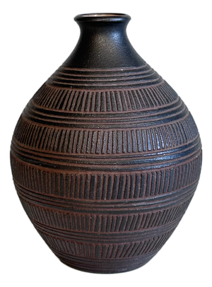 Hand-Thrown Studio Ceramic Vase with Incised Decoration by Eva Kumpmann, Göttingen, Germany, 1960s