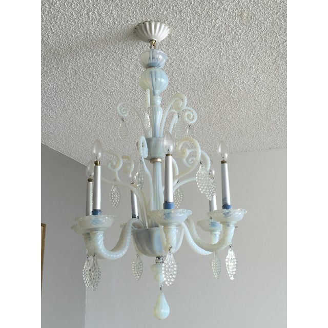 White Vintage Opalescent Murano Glass Chandelier For Sale - Image 8 of 13