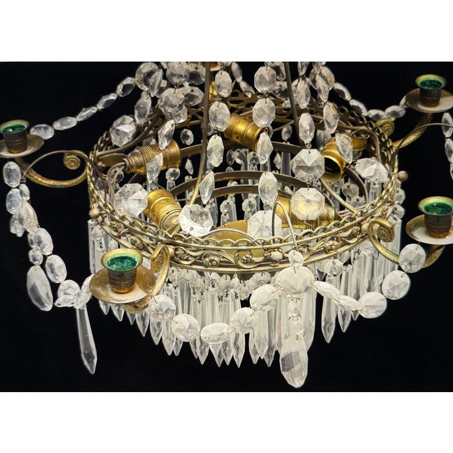Chandelier in Brass and Crystal, 1900 For Sale - Image 4 of 7