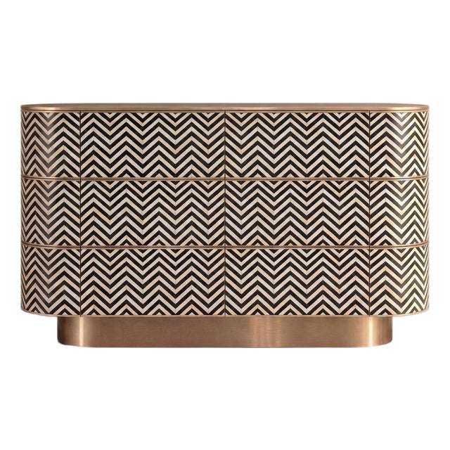 Veyra Chevron Inlay Six-Drawer Dresser - Black by House of Jaipur For Sale