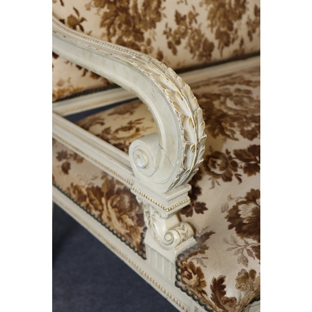 Antique French Louis XVI Style Distressed Painted Settee For Sale - Image 10 of 12