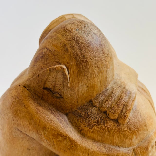 Brown Vintage Folk Art Embracing Couple Carved Wood Sculpture For Sale - Image 8 of 13