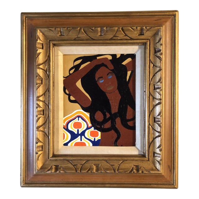 Vintage Female Nude Pop Portrait Painting Carved Frame For Sale