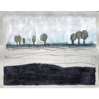 Eight Sentinels 19.75*25.5 Acrylic Gouache on Paper Original Modern Art by Carrie Bergey = Black, Grey, White, Blue, Green For Sale