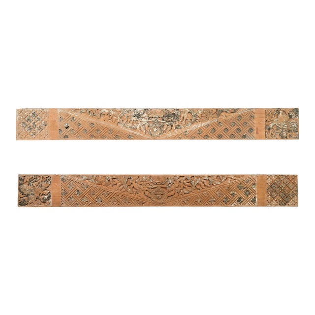 Antique Indonesian Carved Wooden Panels with Traces of Polychromy - A Pair For Sale