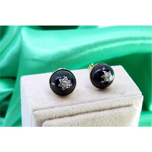 Round Gold Cufflinks with Diamond Chips, Set of 2 For Sale - Image 5 of 5