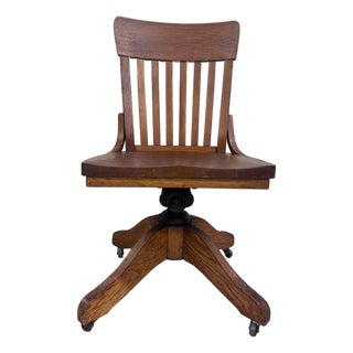 Antique Arts & Crafts Mission Style Quarter Sawn Tiger Oak Swivel Desk Chair For Sale