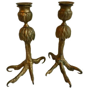 Gold Talon Foot Candle Holders - a Pair
