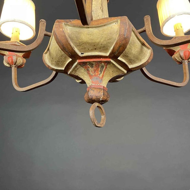 Wood Lacquered Wood Chandelier, 1970s For Sale - Image 7 of 12