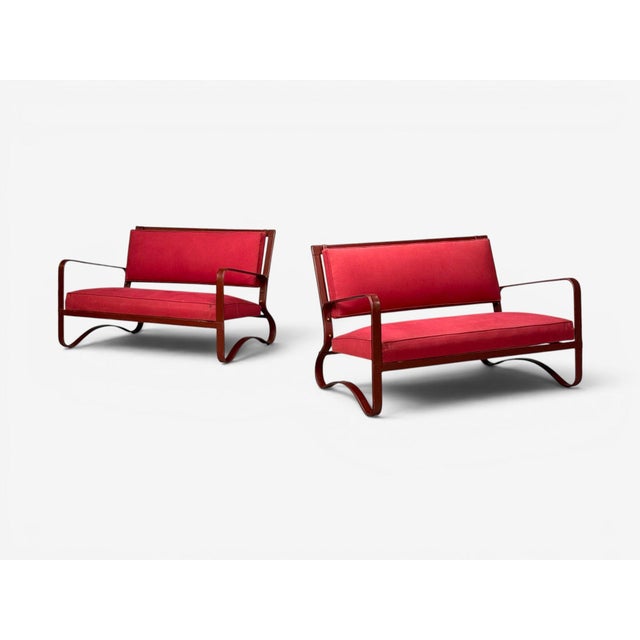 Jacques Adnet, Rare Two Seater Sofas, Leather, Steel, France, 1950s For Sale - Image 4 of 15