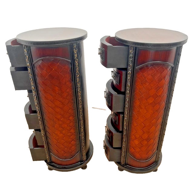 1980s Vintage Pair Round Nightstands Chest of Drawers Carved Six Felt Lined Drawers For Sale In Palm Springs - Image 6 of 11