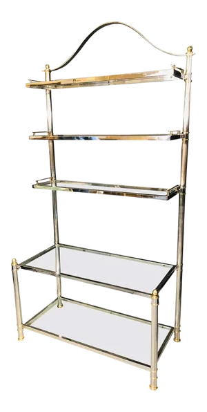 Maison Jansen Style Hollywood Regency Étagère, Bookcase, Brass and Steel Design