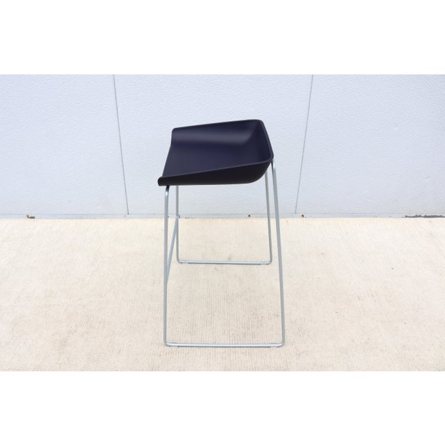 Eggplant Modern Minimalist Steelcase Turnstone Scoop Bar Stool, 4 Available "New in Box" For Sale - Image 8 of 18