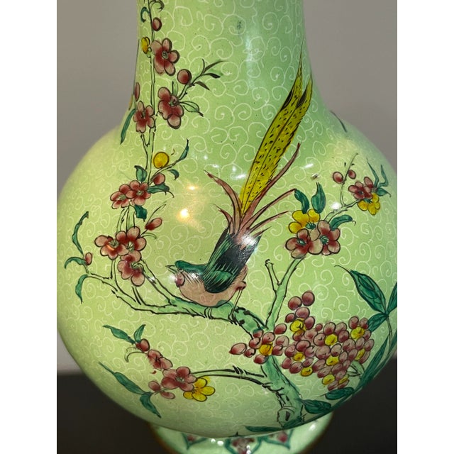 Antique Lime-Green Ground Famille Rose 'Bird and Flower' Vase For Sale - Image 9 of 9