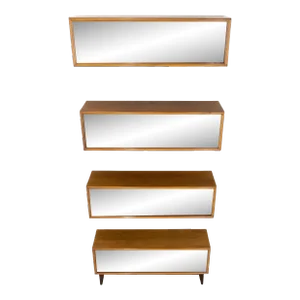 Mid-Century Modern Sliding Glass Doors 4 Bays Stacking or Hanging Bookcase - Set of 4
