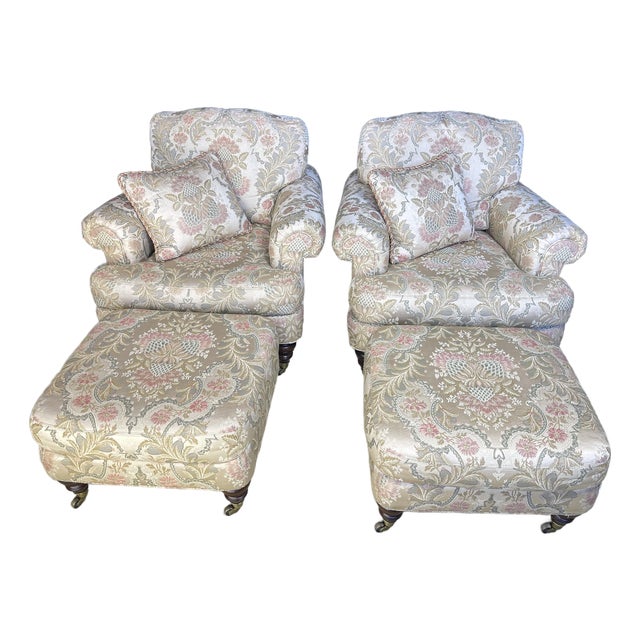 A Pair of Lillian August Lounge Chairs With Pair of Ottomans For Sale