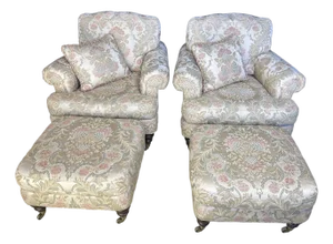 A Pair of Lillian August Lounge Chairs With Pair of Ottomans