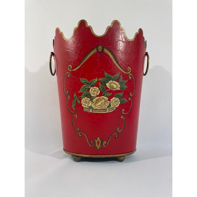 Tall Vintage French Tole Cachepot With Monteith Rim For Sale - Image 13 of 14